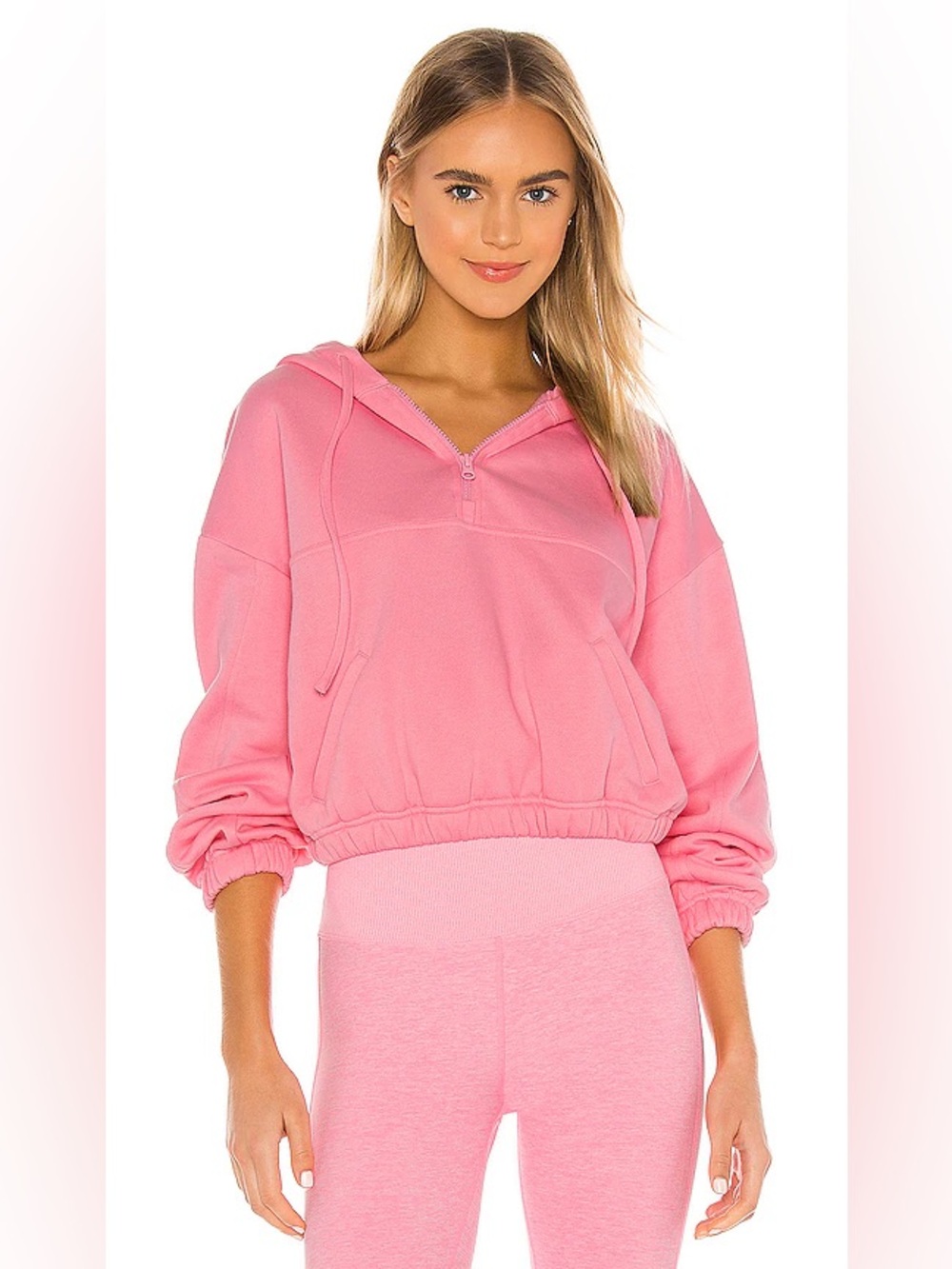 Alo Yoga Stadium Half Zip Hoodie in Macaron Pink - Picture 4 of 9